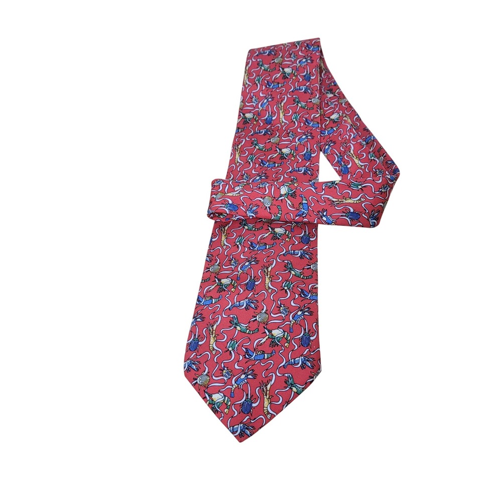 Alain Figaret Paris Mens Silk Tie Red Lobster Beetle Crustacean Made in France